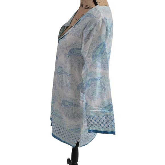 Calypso St. BARTh Aqua and Blue Paisley‎ Lightweight Coverup Tunic Size XS - Picture 3 of 6